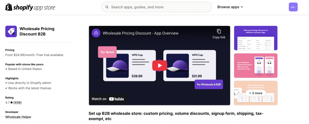 Wholesale Pricing Discount B2B App for setting up a dealer or distributor portal on Shopify after using Wholesale Price Calculator